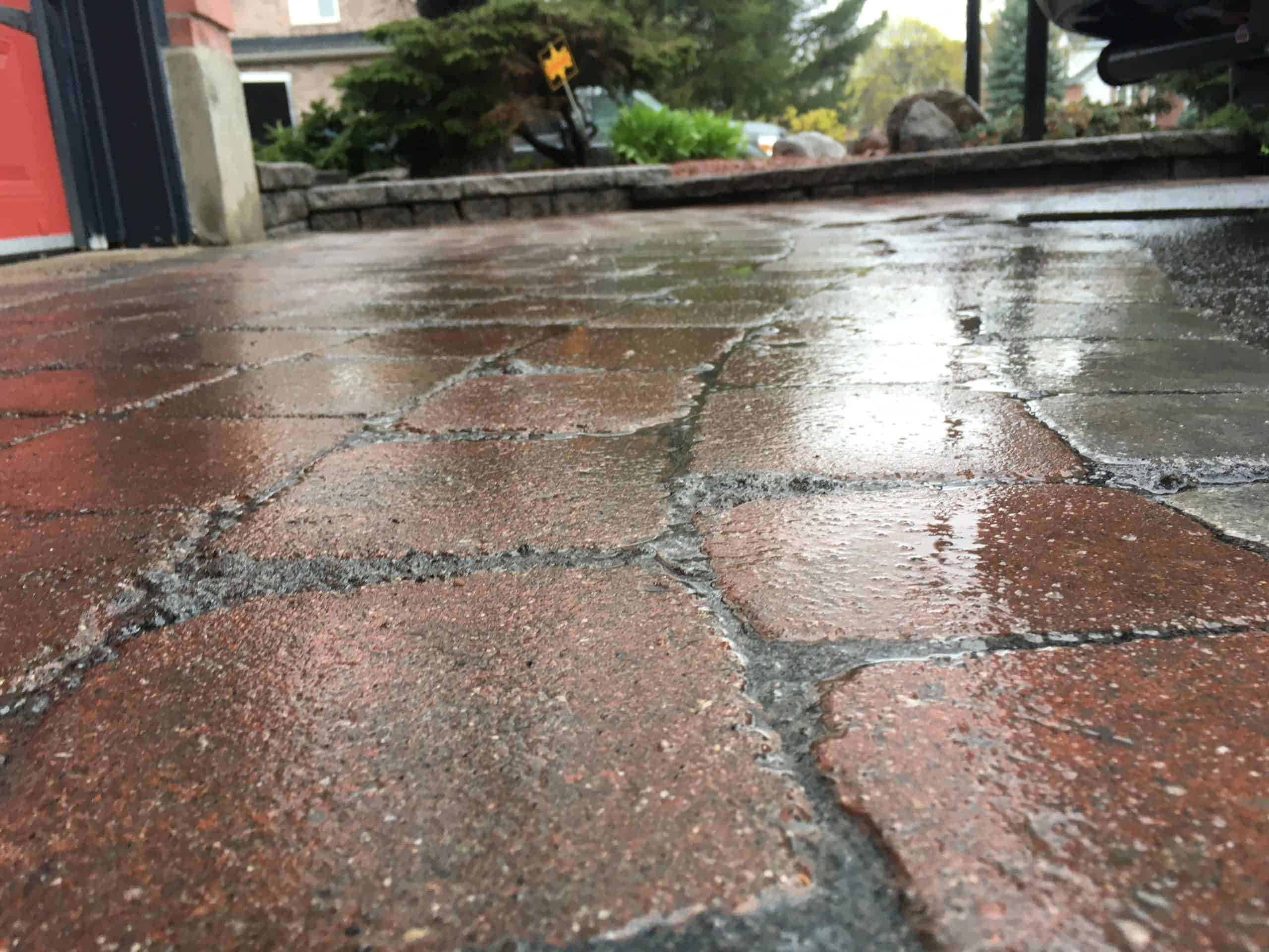 Interlock patio prepared for sealing